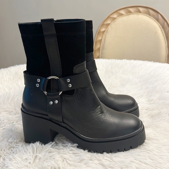 NEW $170 Blondos x Zappos Rebel Black Moto combat ankle boot women size 7 - Picture 4 of 7
